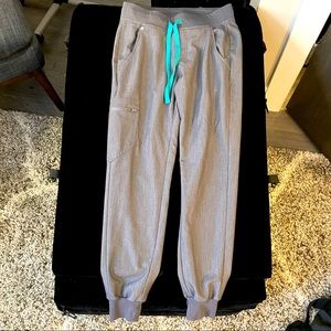 FIGS Zamora Jogger scrub pants XS Graphite grey w/teal tie NEW
